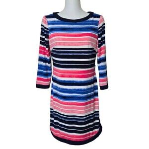 Vince Camuto Dress Womens 4 Blue Pink Striped Long Sleeve Stretch Lined